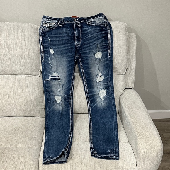 Rock Revival Denim - Rock Revival Dark Blue Distressed Women's Jeans